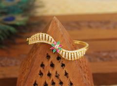 Gold Plated CZ Stone Floral Kada T3106