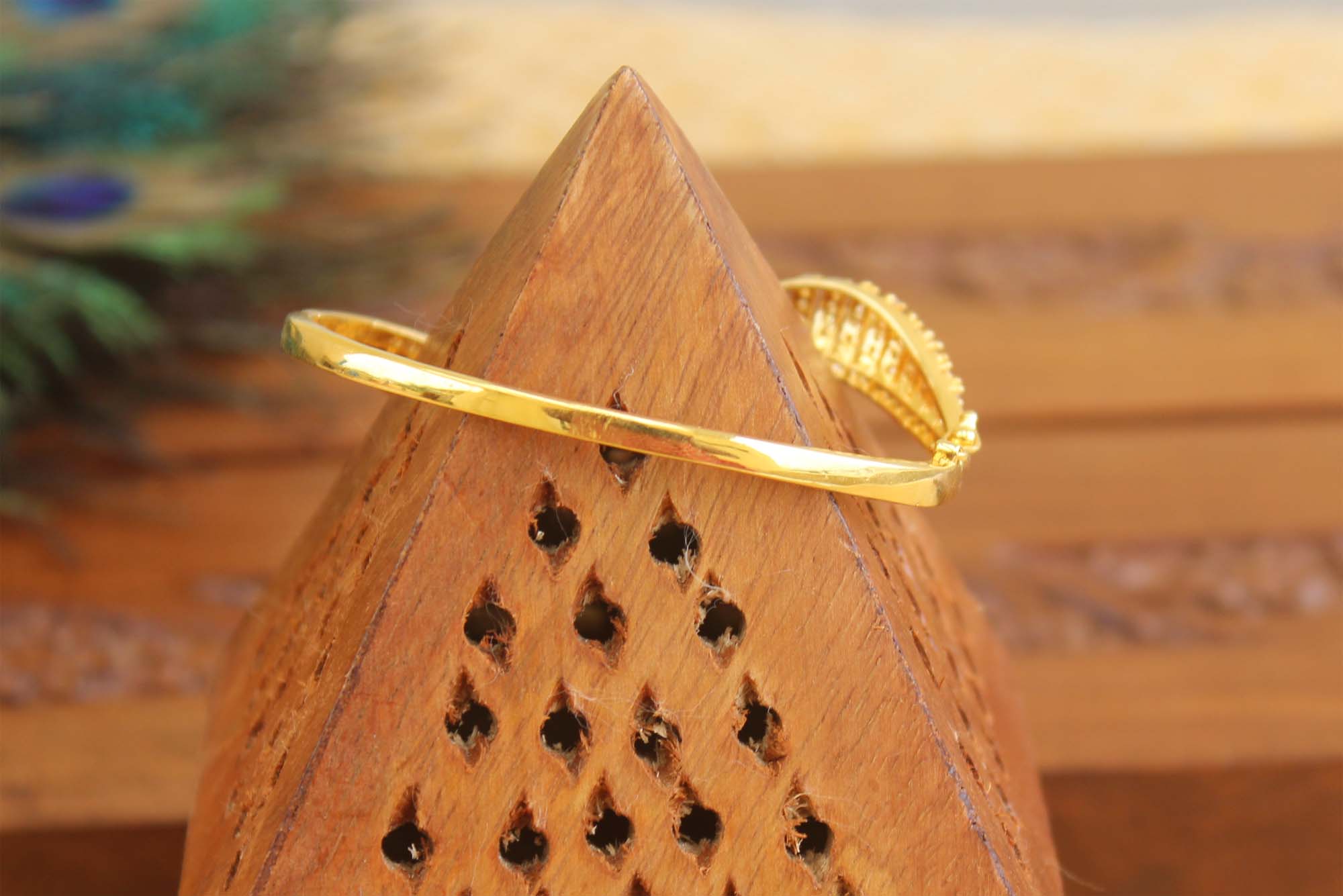 Gold Plated CZ Stone Floral Kada T3106