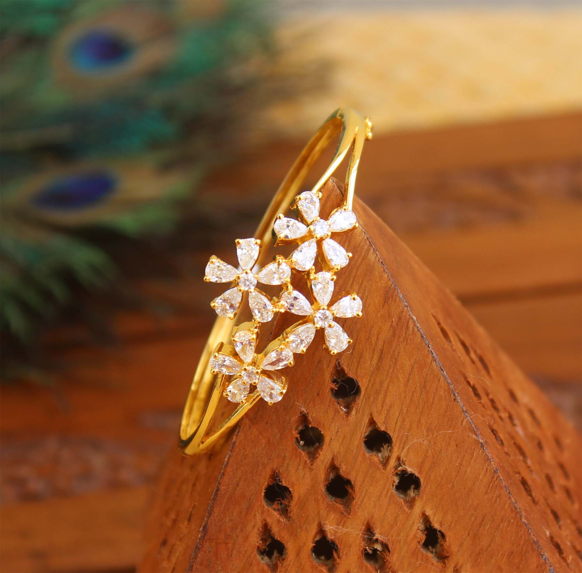 Gold Plated White Stone Kada T3109