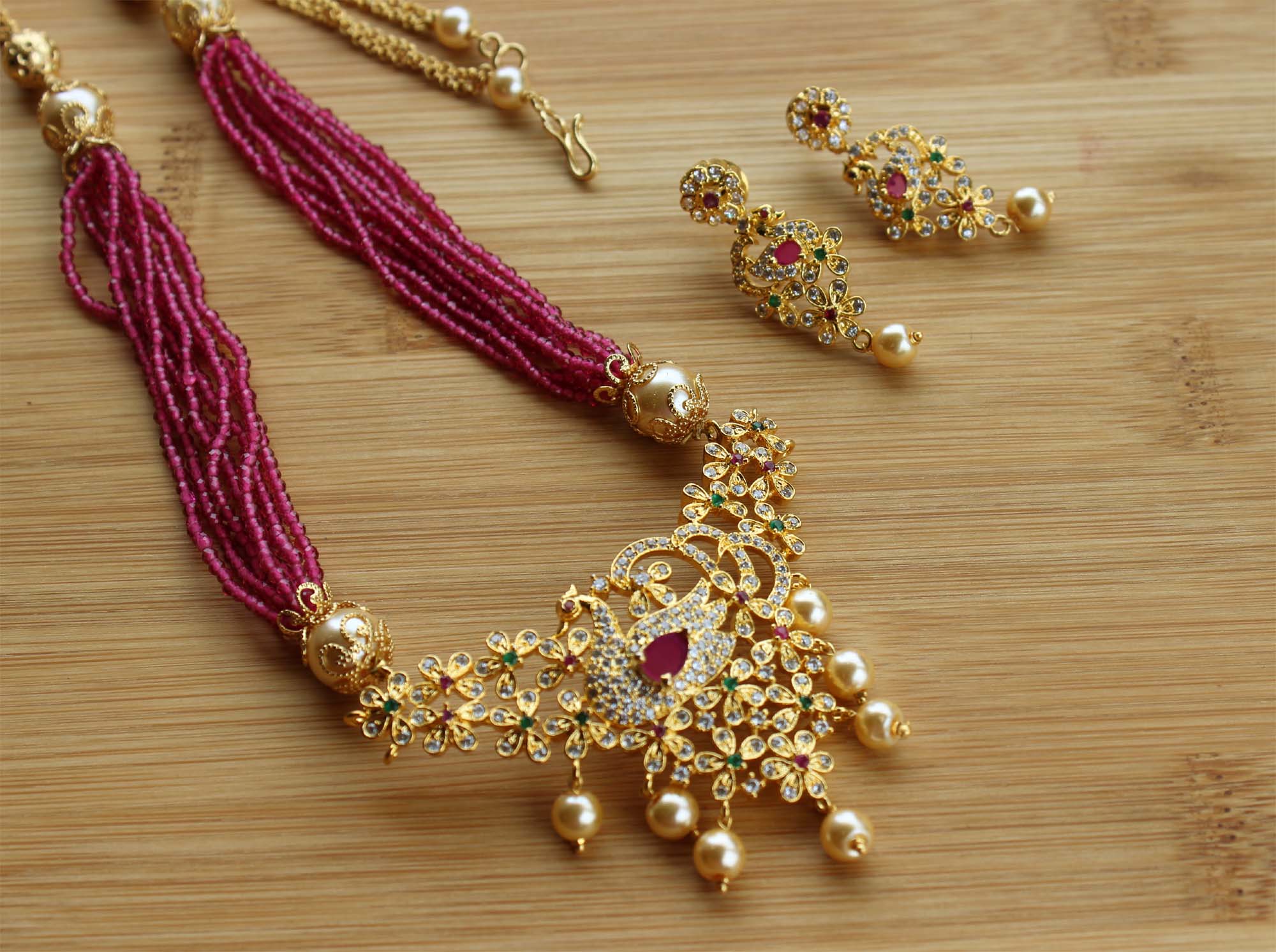 Gold Plated Peacock Handmade Beads Necklace Set T2342