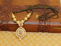 Gold Plated Stone Black Beads Necklace T2368