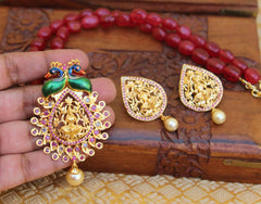 Gold Plated Temple Peacock Handmade Beads Necklace Set T2712
