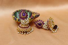 Gold Plated Stone Jhumka Earrings T2586
