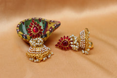 Gold Plated Stone Jhumka Earrings T2587