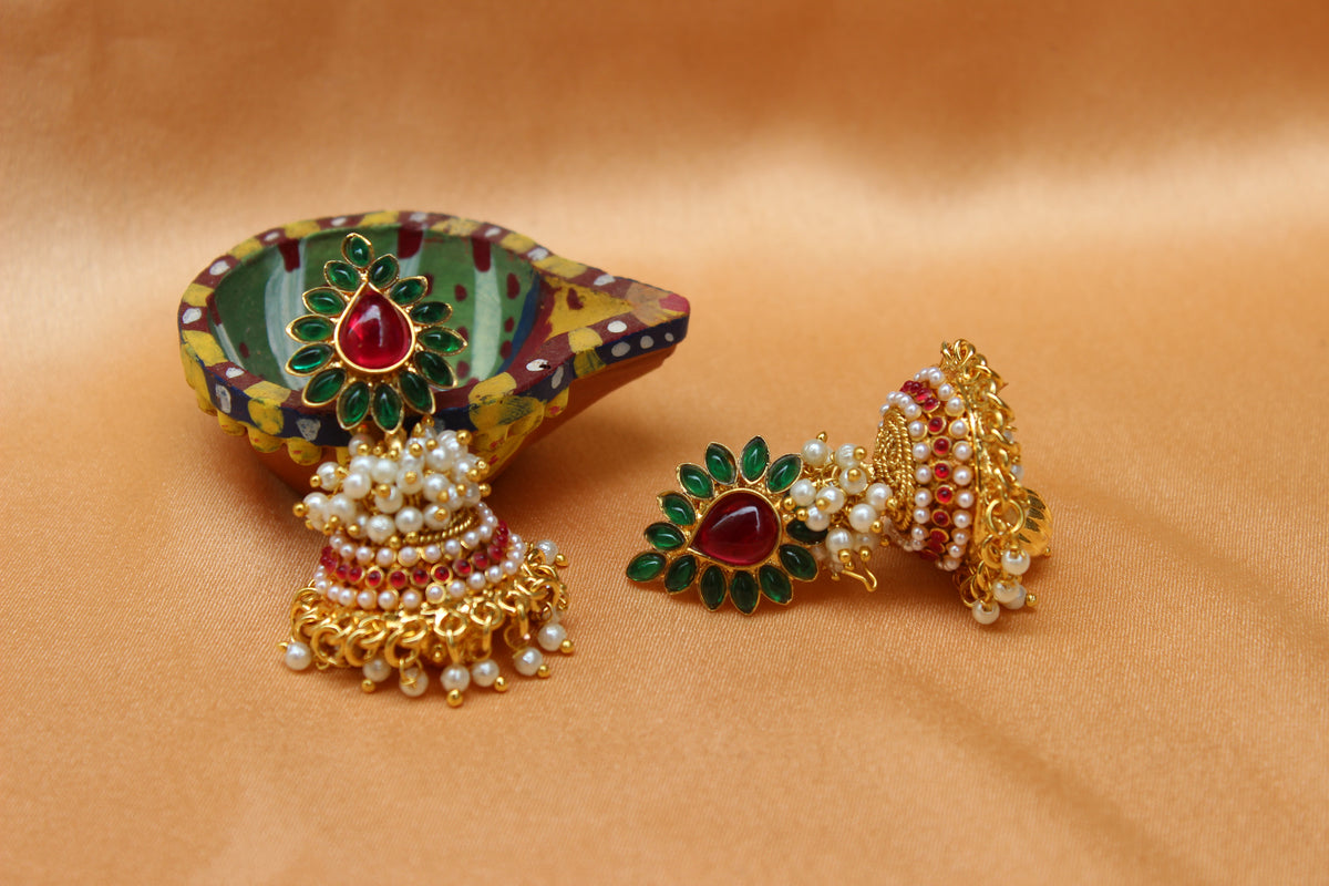 Gold Plated Stone Jhumka Earrings T2588