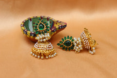 Gold Plated Stone Jhumka Earrings T2589