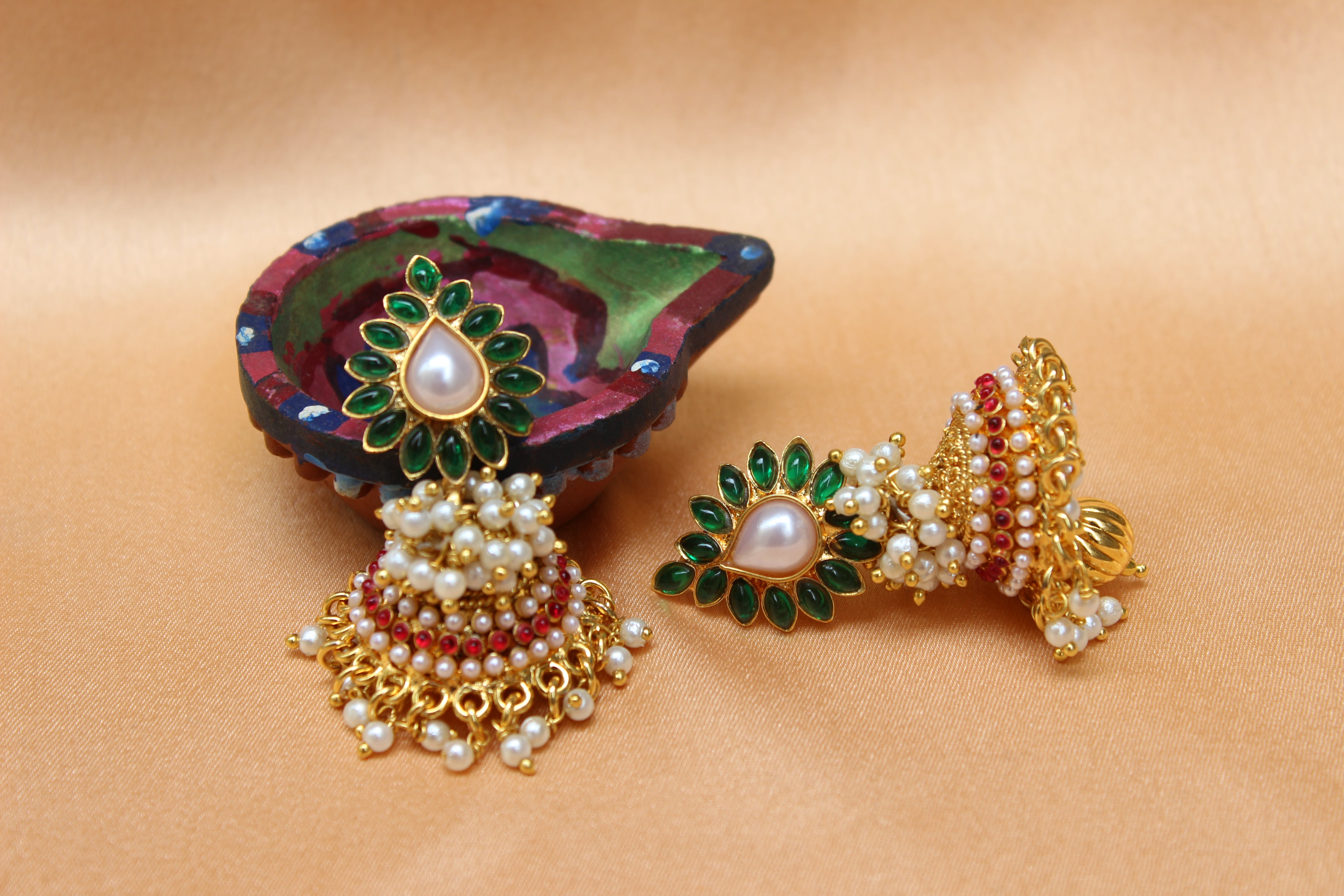 Gold Plated Stone Jhumka Earrings T2590