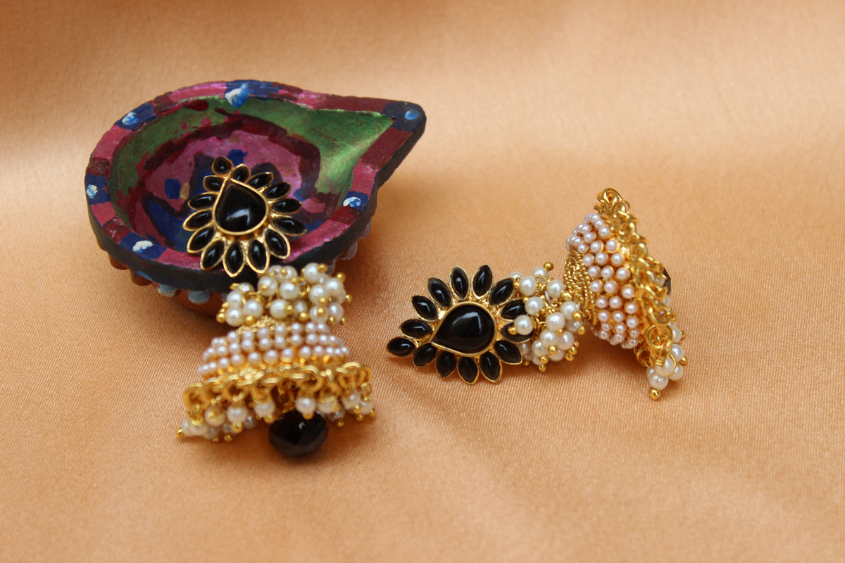 Gold Plated Stone Jhumka Earrings T2591