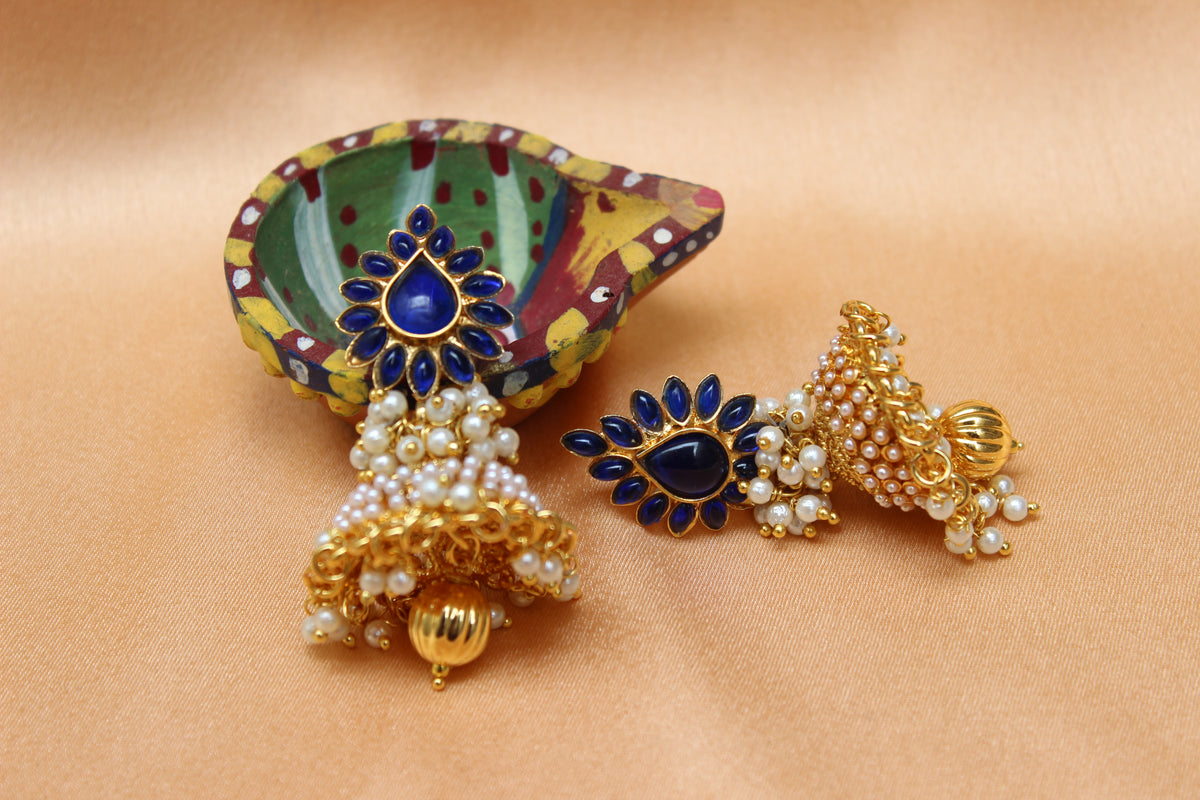 Gold Plated Stone Jhumka Earrings T2592