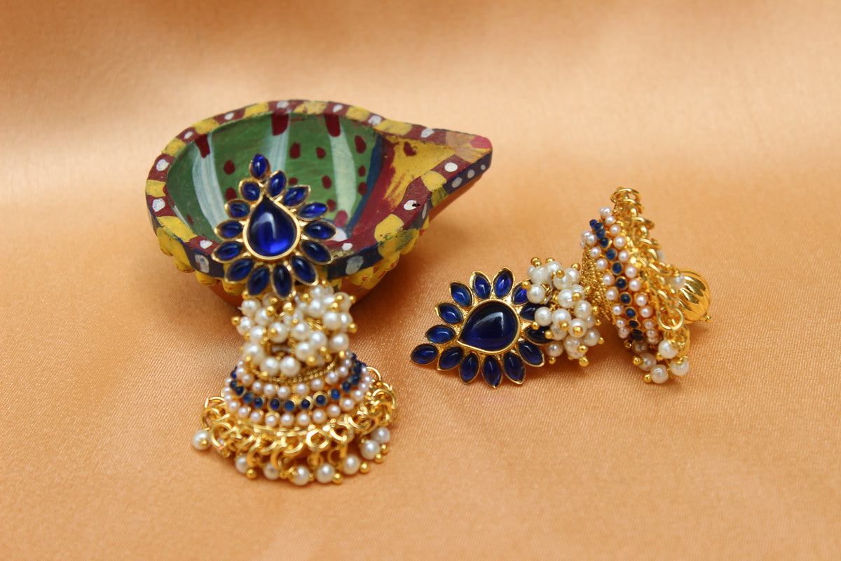 Gold Plated Stone Jhumka Earrings T2593