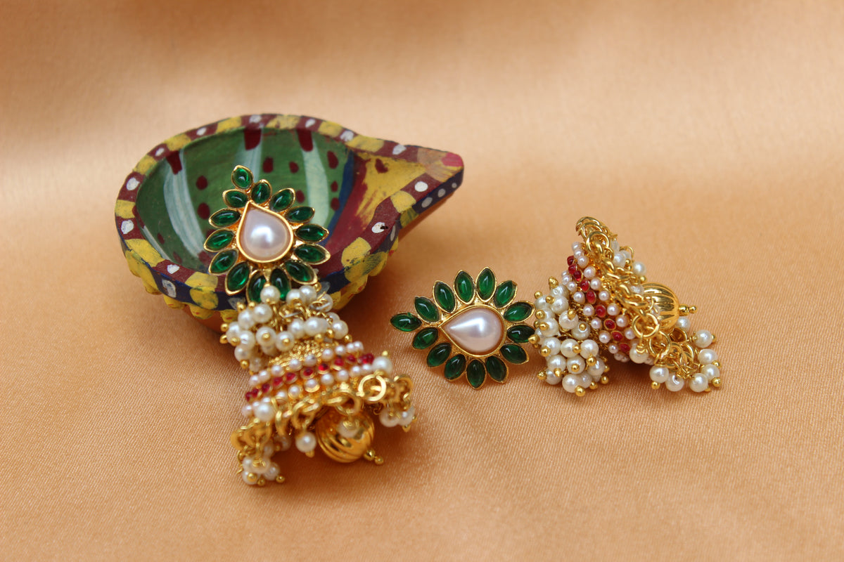 Gold Plated Stone Jhumka Earrings T2594