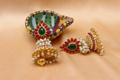 Gold Plated Stone Jhumka Earrings T2596