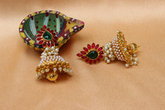 Gold Plated Stone Jhumka Earrings T2596