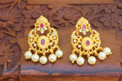 Stylish Matte Finish Pearl Peacock Earrings T2490