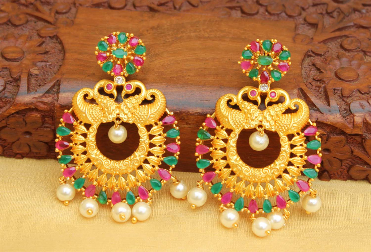 Matte Finish Peacock Multi Color Stone Earrings T2484