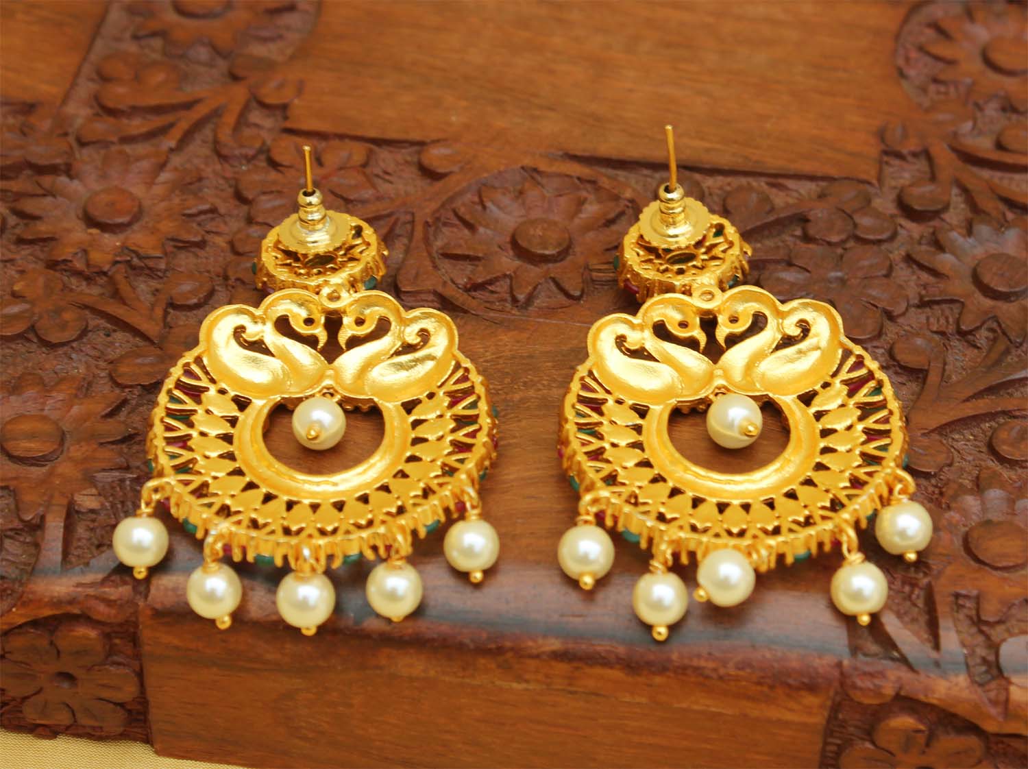 Matte Finish Peacock Multi Color Stone Earrings T2484