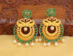 Matte Finish Peacock Green Stone Earrings T2485