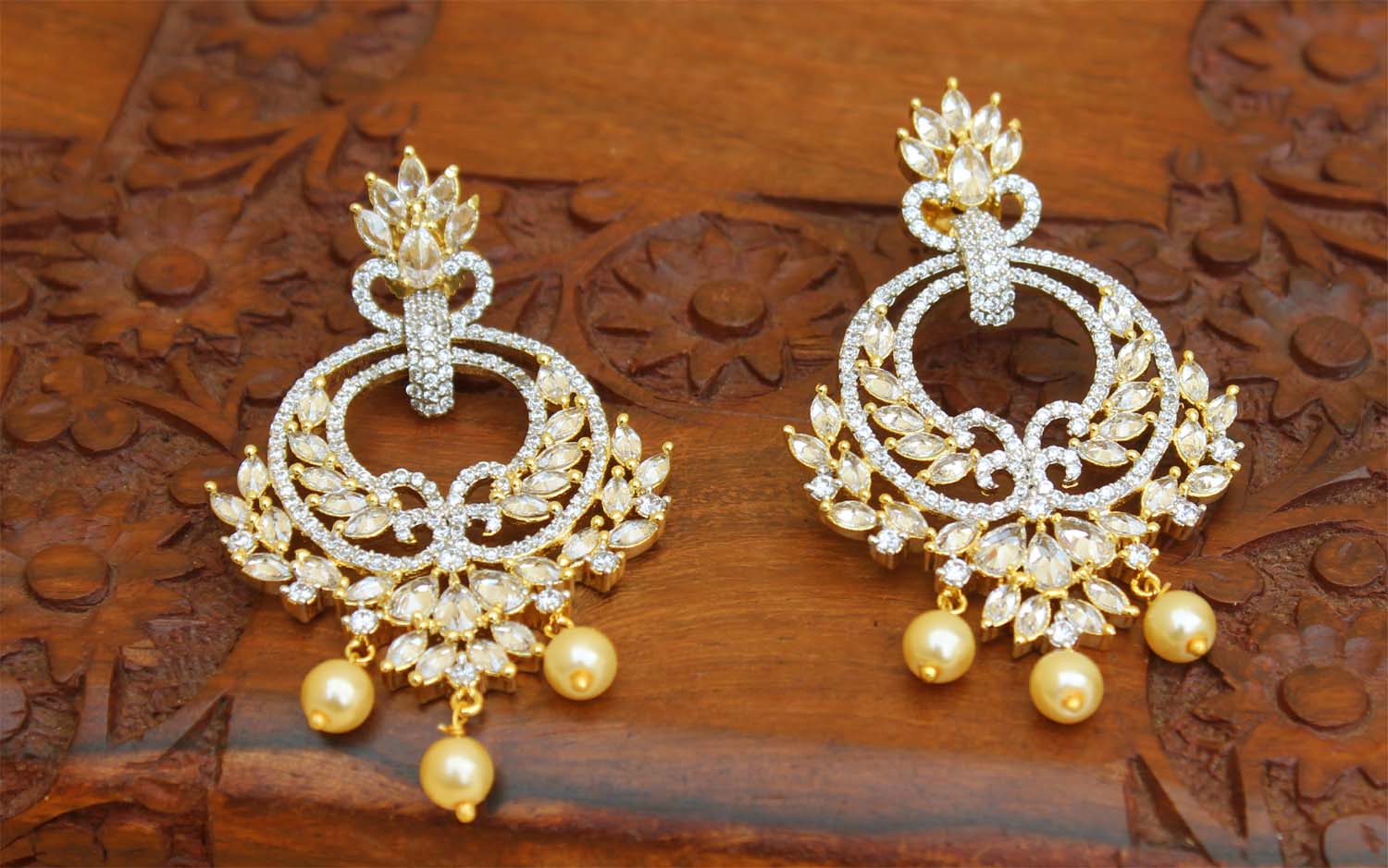 Stylish Gold Plated CZ Stone Earrings T2739