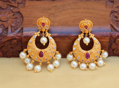 Matte Finish Pearl Stone Earrings T2773