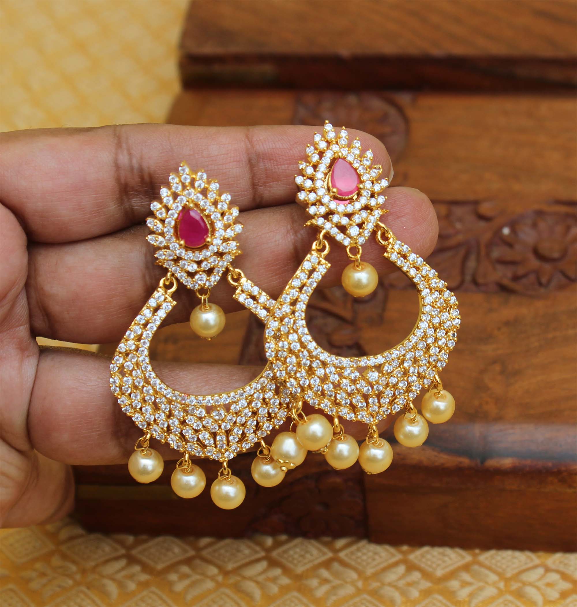 Stylish CZ Stone Gold Plated Earrings T2737