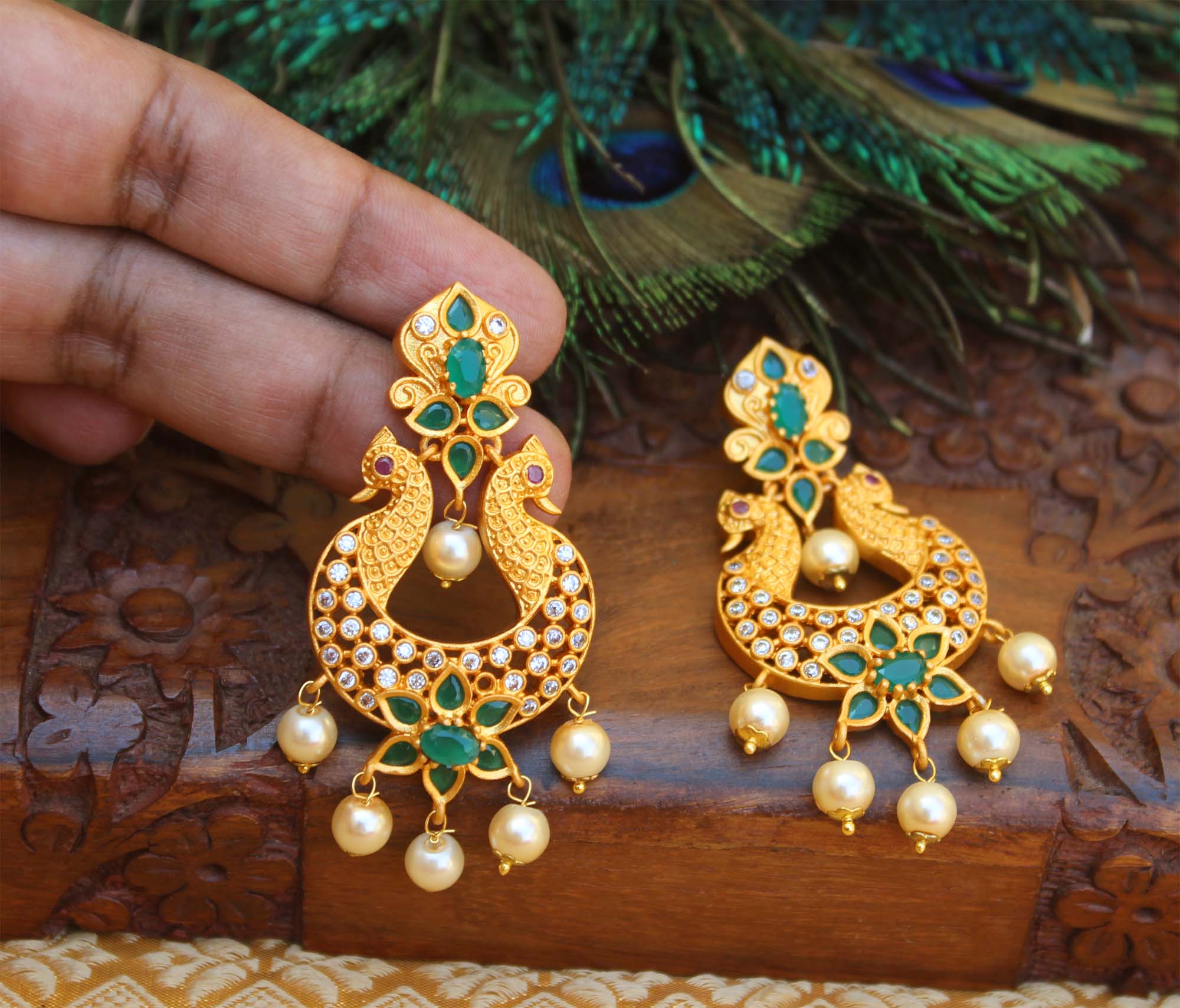 Matte Finish Twin Peacock Earrings T2788