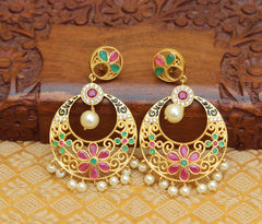 Floral Style Matte Finish Stone Earrings T2830