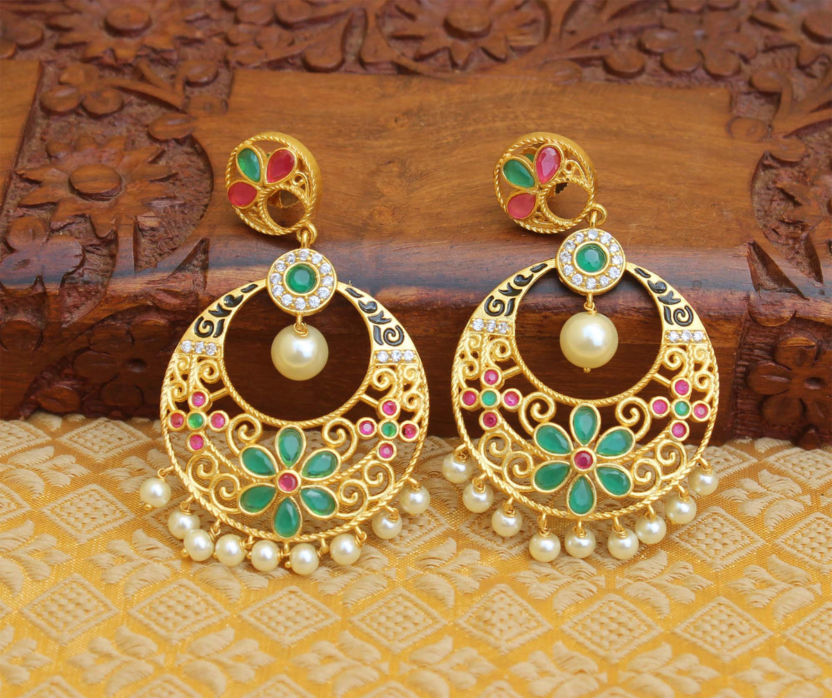 Floral Style Matte Finish Stone Earrings T2831