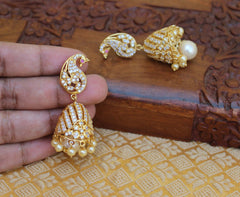Gold Plated CZ Stone Peacock Jhumka Earrings T2790