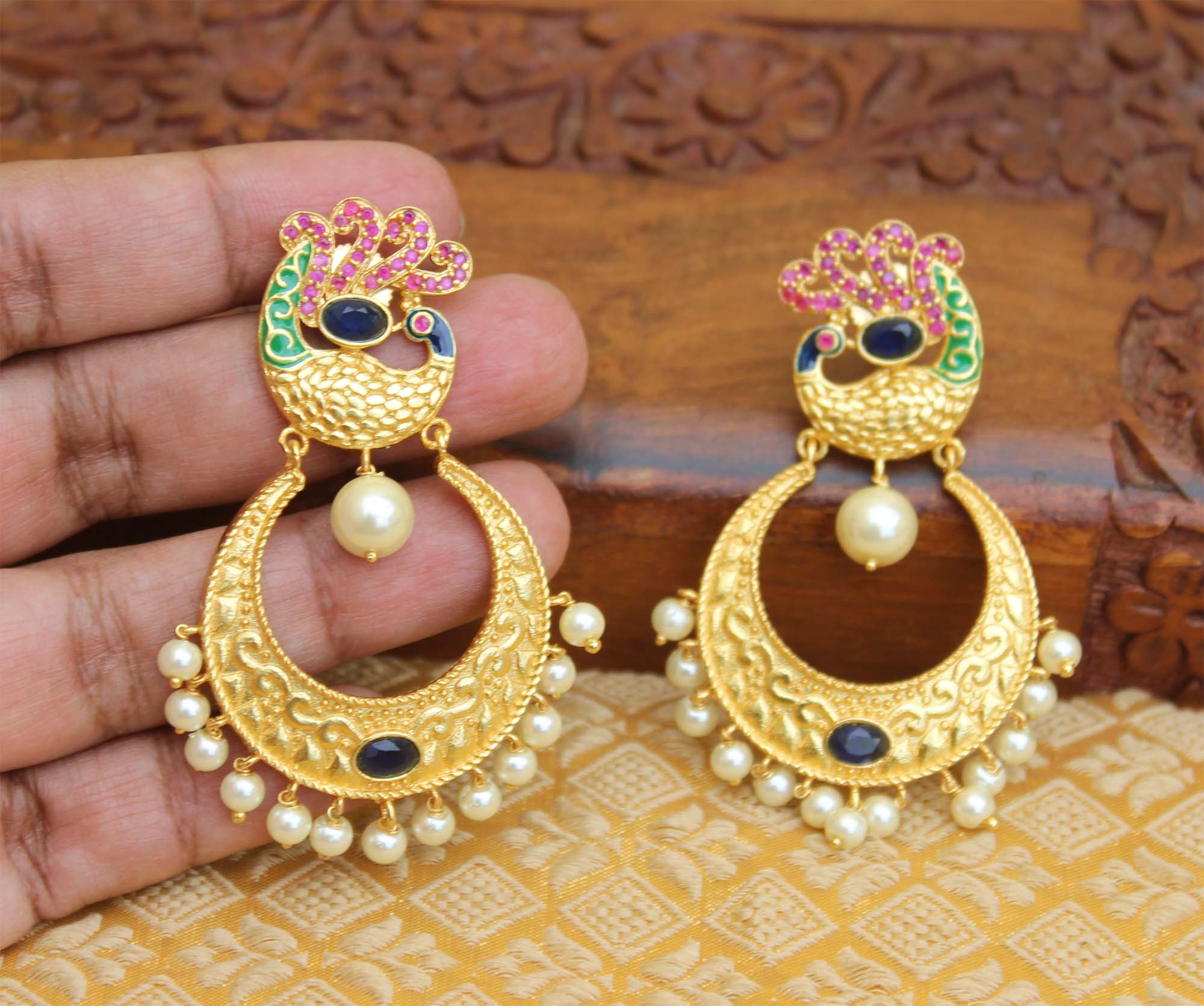 Matte Finish Peacock Stone Earrings T2833