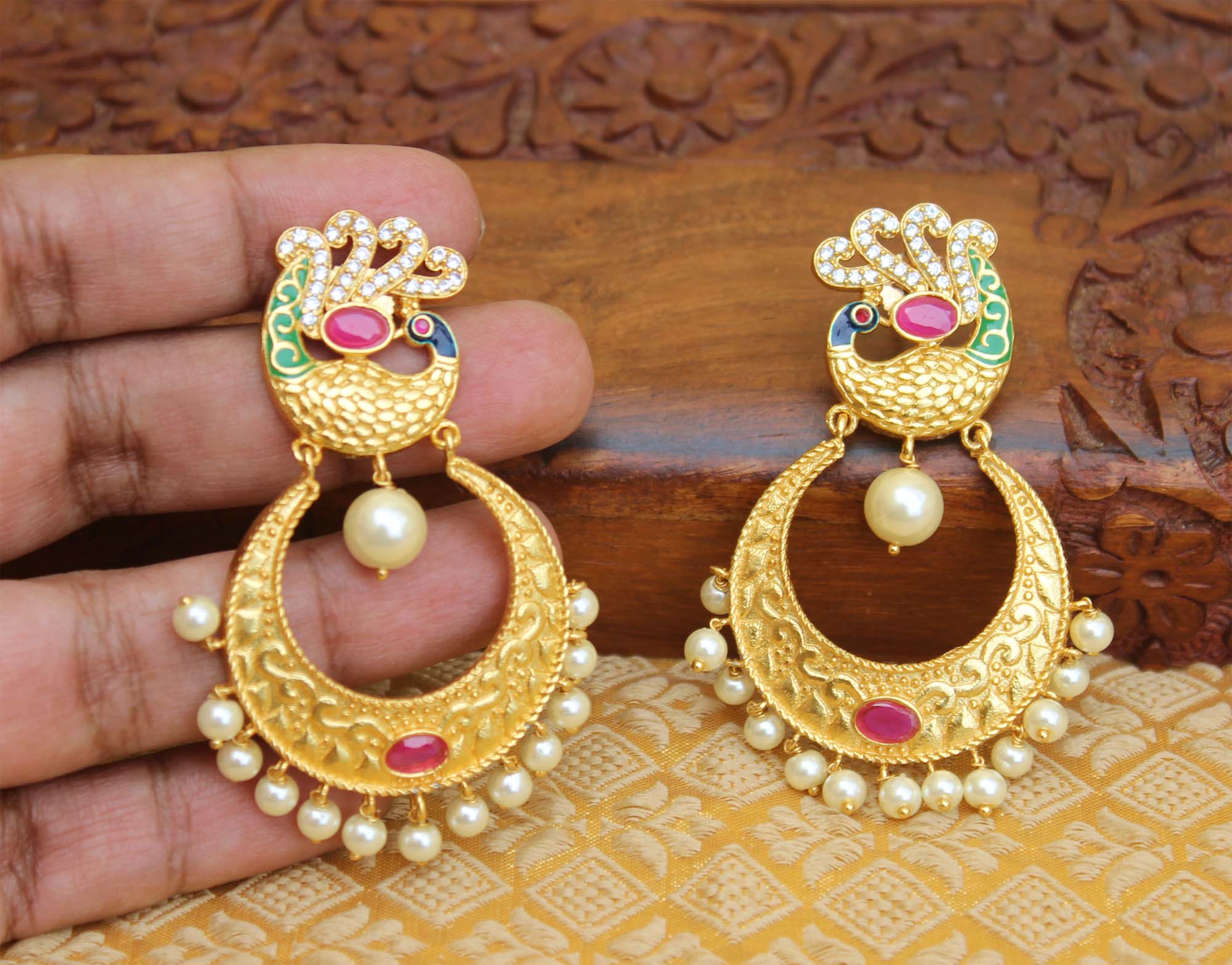 Matte Finish Peacock Stone Earrings T2834