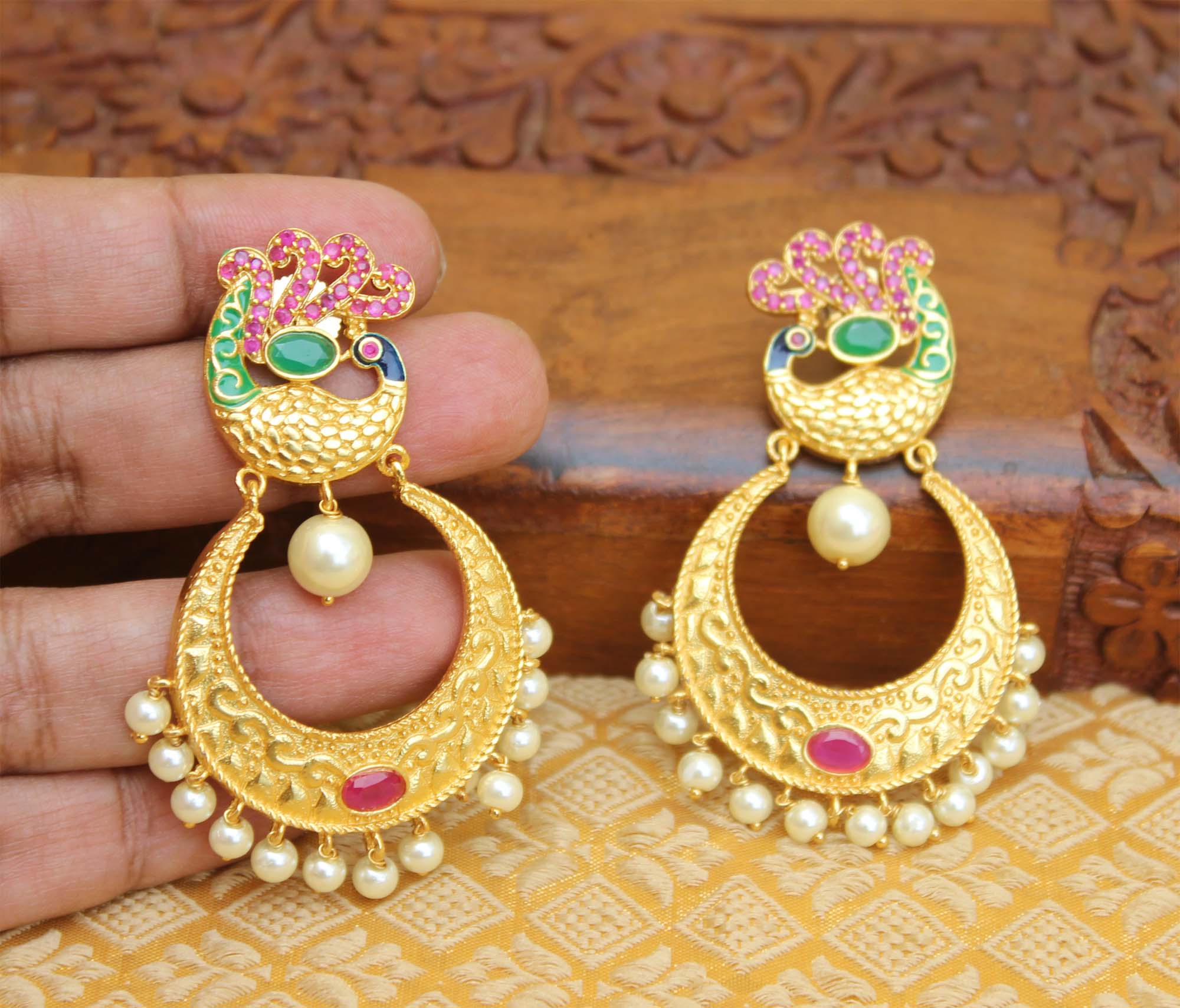 Matte Finish Peacock Stone Earrings T2835