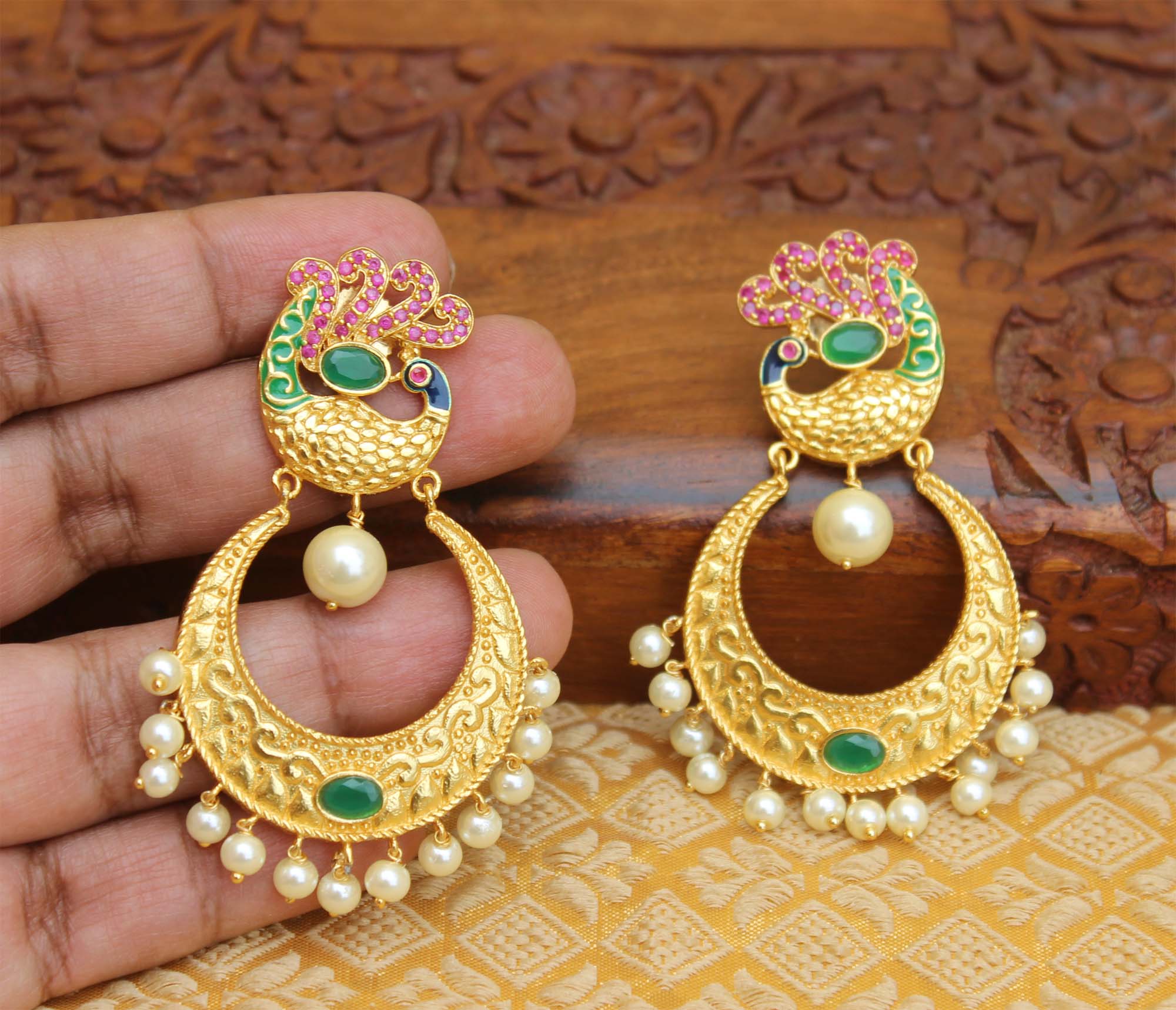 Matte Finish Peacock Stone Earrings T2836