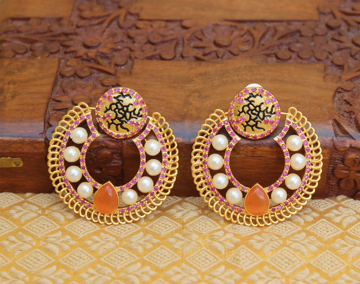 Matte Finish Pearl Stone Earrings T2840