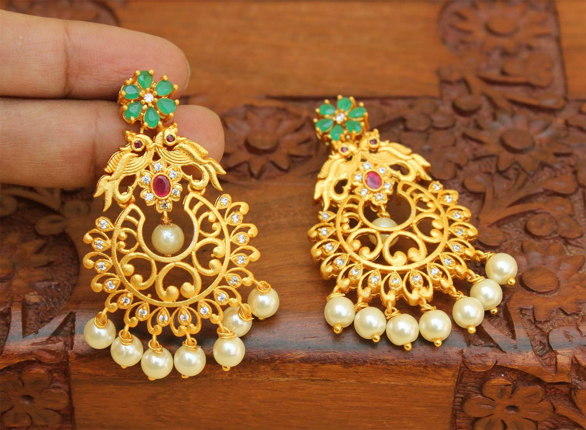 Matte Finish Peacock Stone Earrings T2775