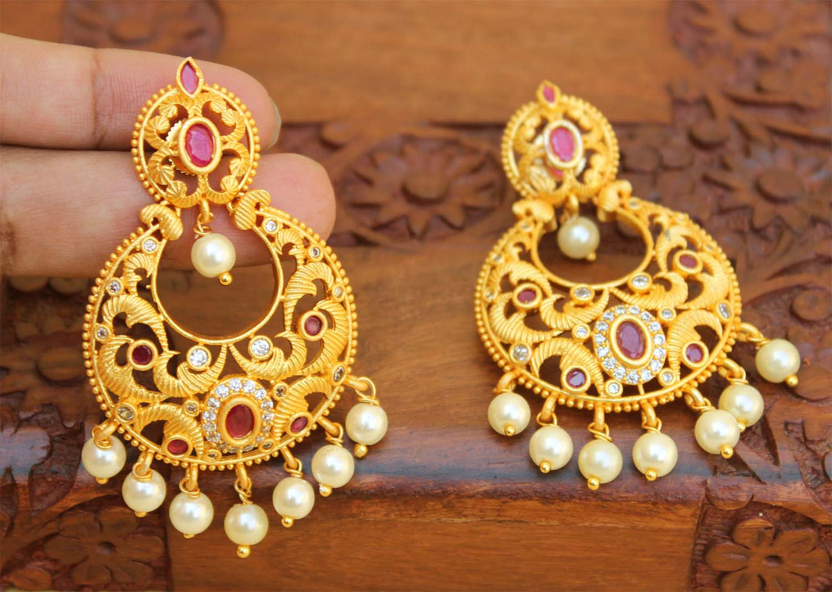 Matte Finish Stylish Pearl Stone Earrings T2509