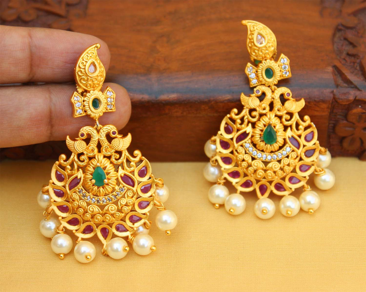 Mango Shape Peacock Matte Finish Earrings T2761