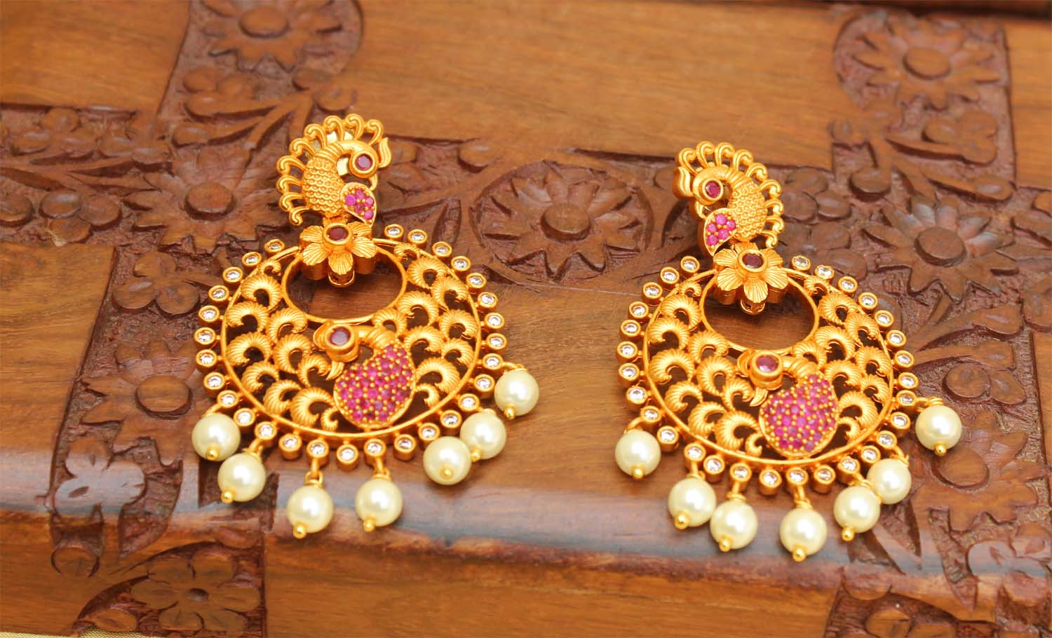 Designer CZ Stone Peacock Matte Finish Earrings T2762