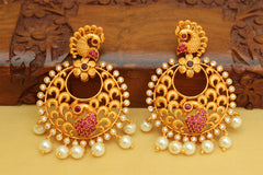 Designer CZ Stone Peacock Matte Finish Earrings T2762