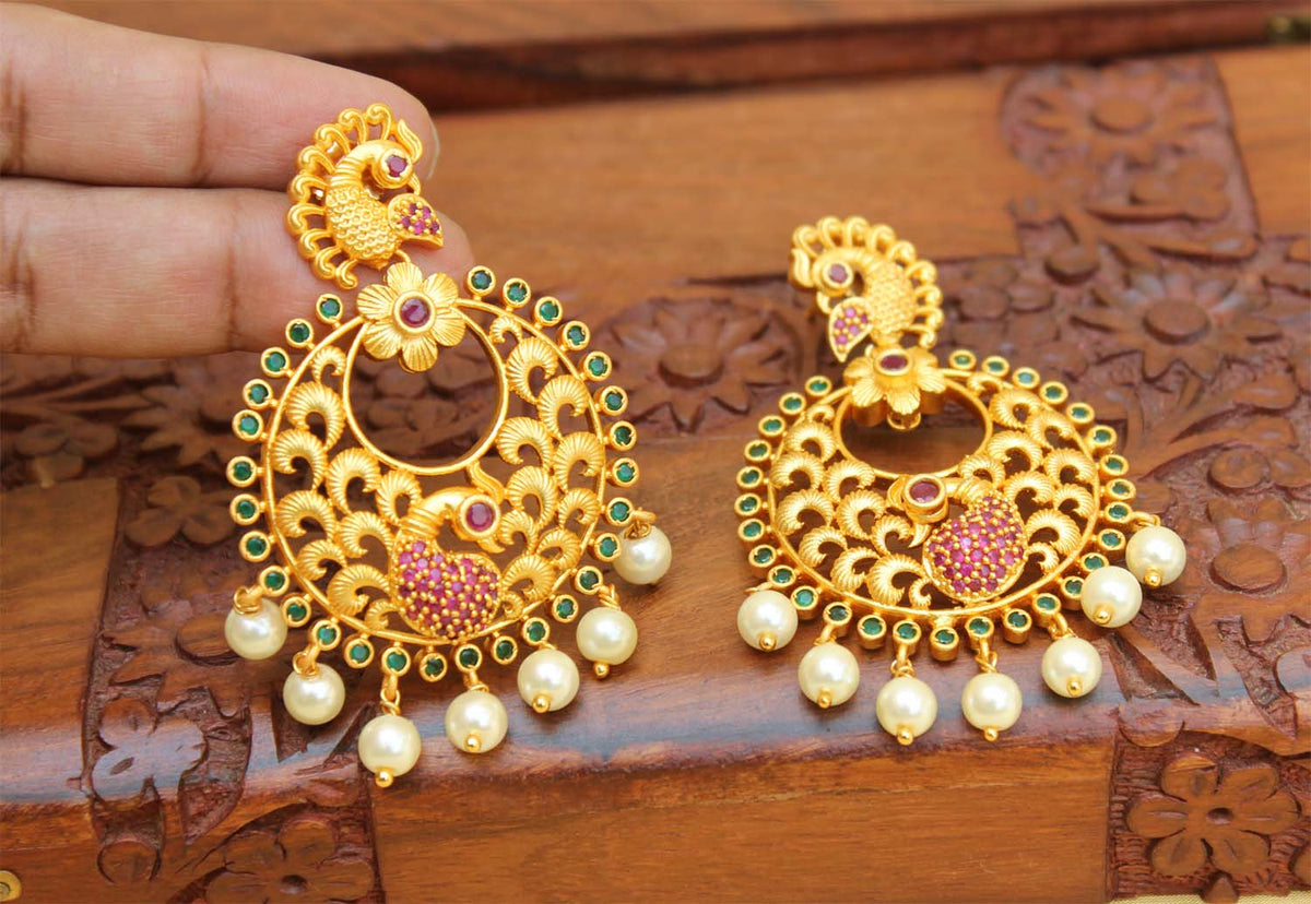 Designer CZ Stone Peacock Matte Finish Earrings T2763