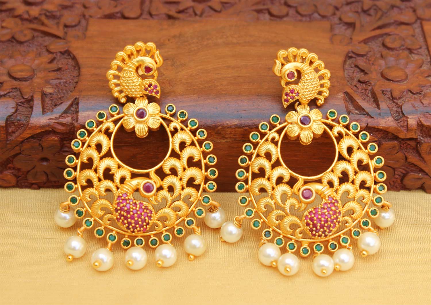 Designer CZ Stone Peacock Matte Finish Earrings T2763