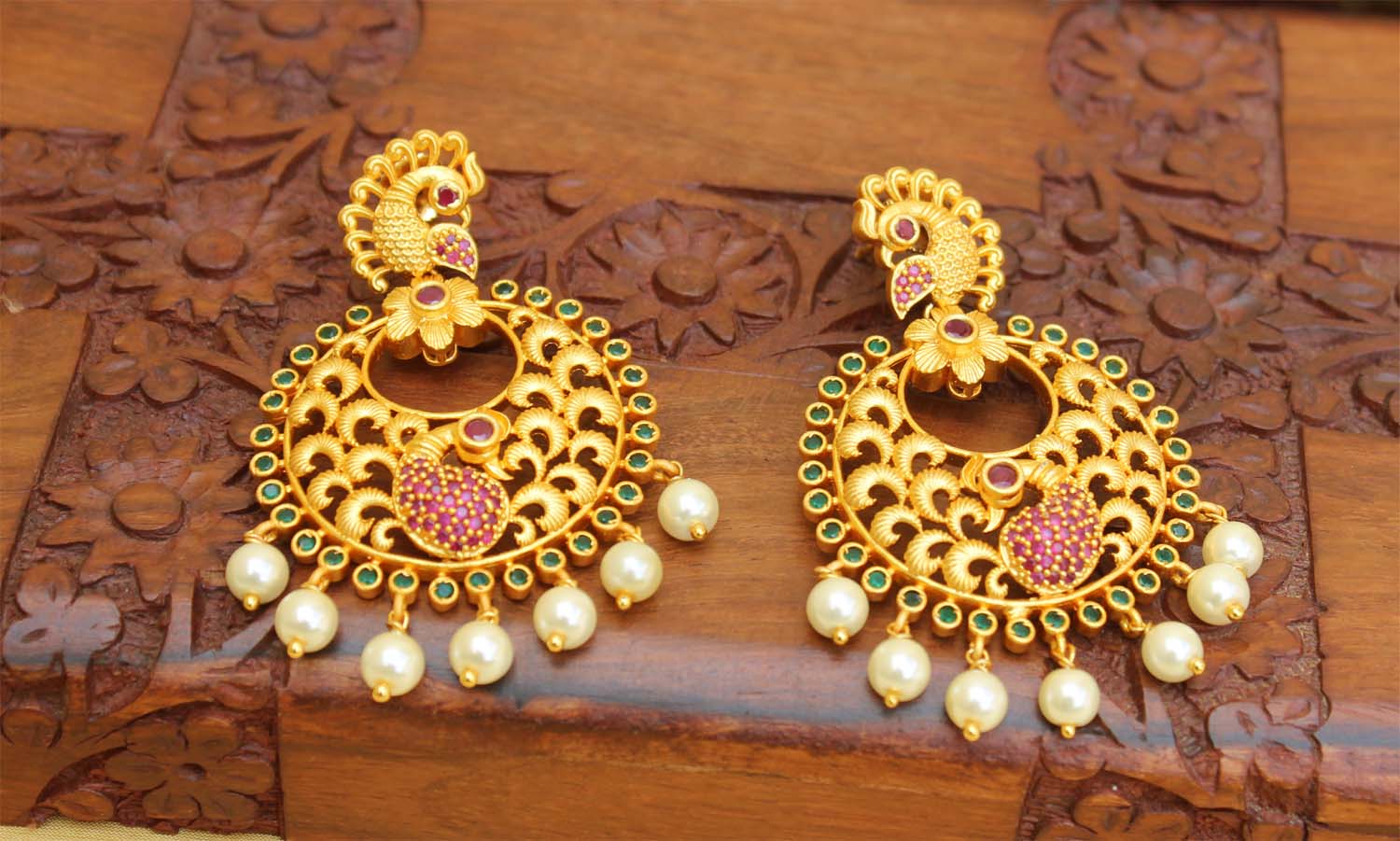 Designer CZ Stone Peacock Matte Finish Earrings T2763