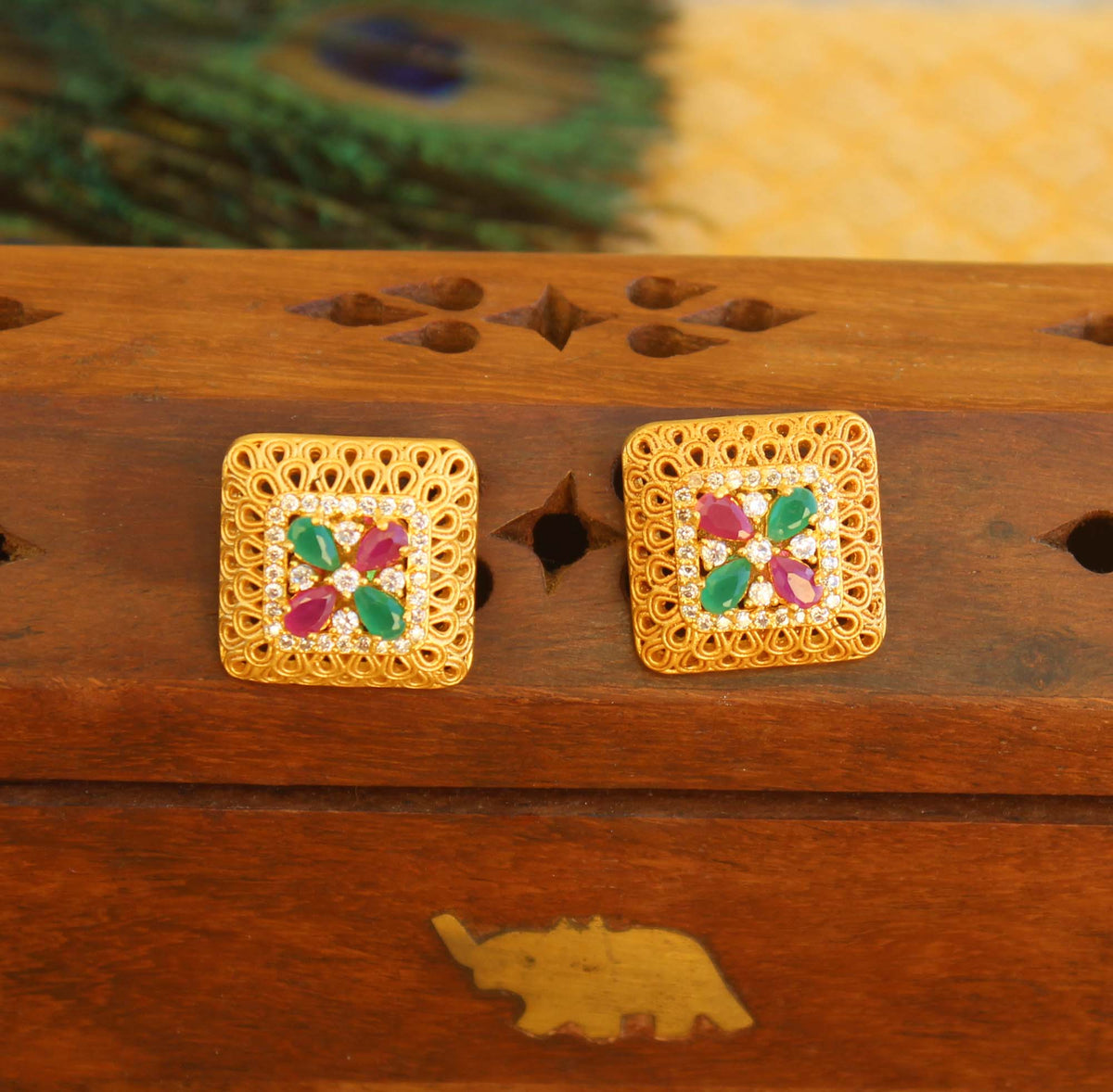 Gold Plated Studs Stone Earrings T2473