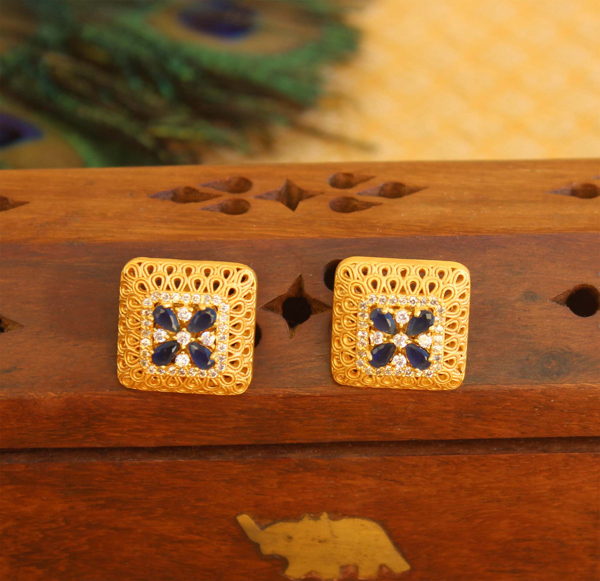 Gold Plated Studs Stone Earrings T2474