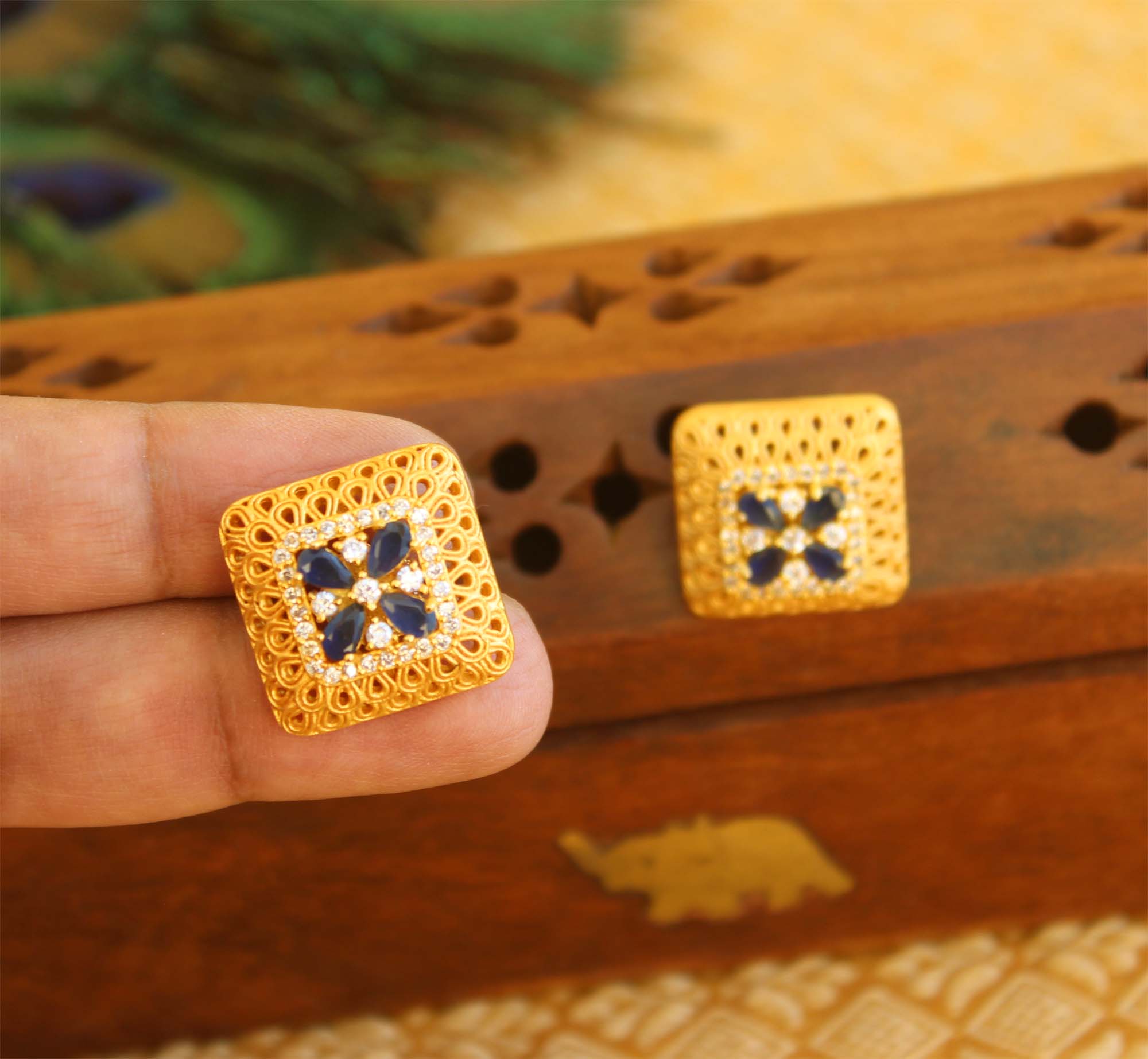 Gold Plated Studs Stone Earrings T2474