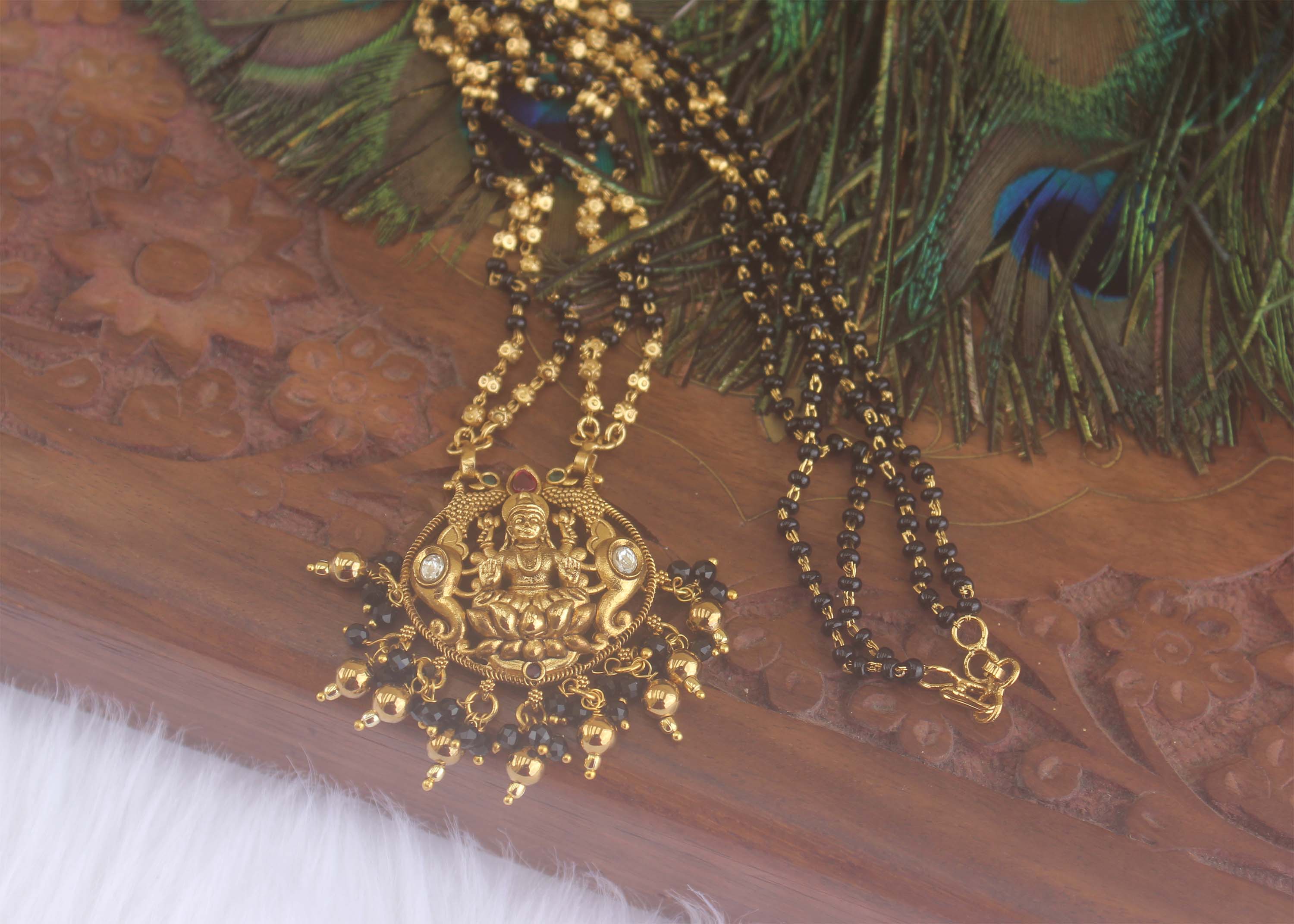 Temple Lakshmi Black Beads Necklace T2223