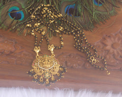 Temple Peacock Black Beads Necklace T2224