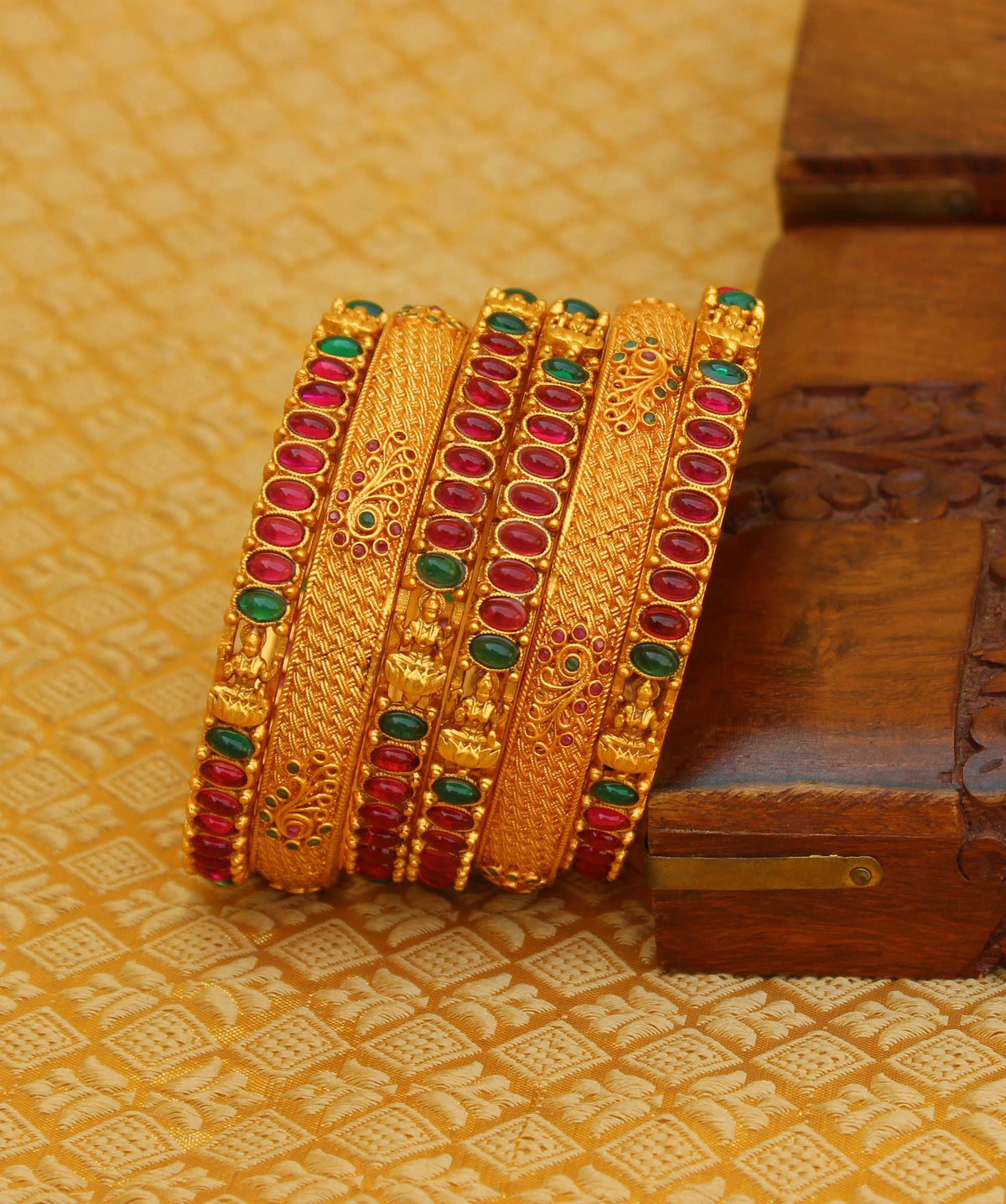 Matte Finish Temple Kempu Stone Bangles T3014