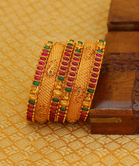 Matte Finish Temple Kempu Stone Bangles T3014