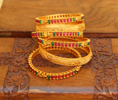 Matte Finish Temple Kempu Stone Bangles T3013