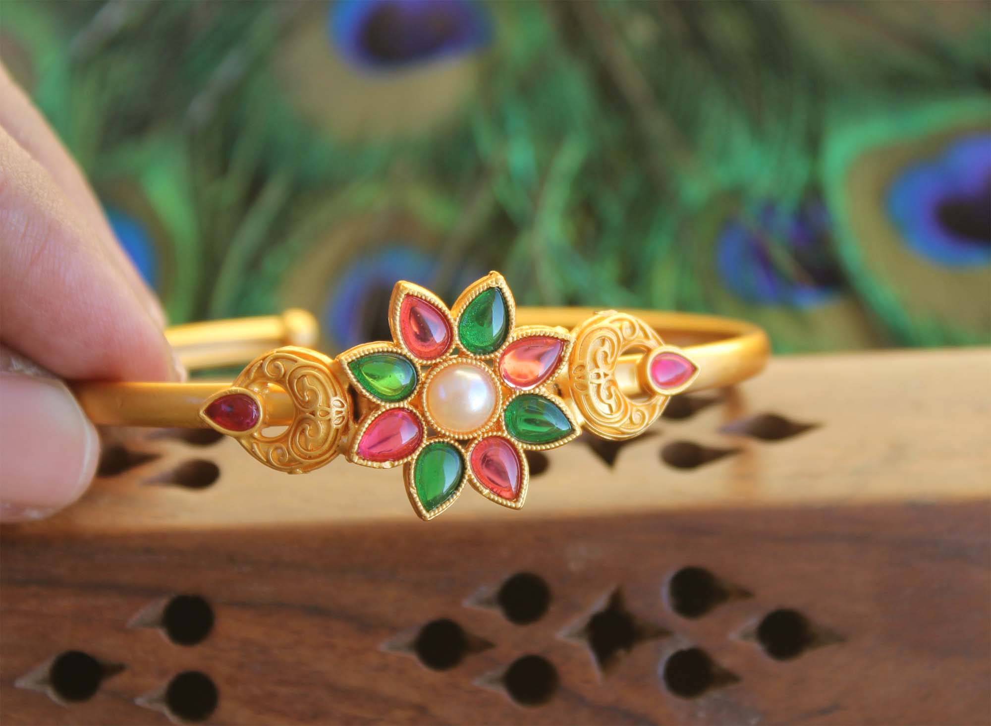 Matte Finish Floral Multicolor Stone Kada T3062